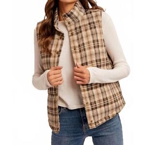 NEW HEM & THREAD plaid puffer vest in rustic brown